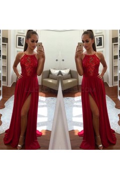 Long Red Lace Chiffon Prom Formal Evening Party Dresses 3020855
