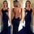 Mermaid Backless Long Blue Prom Formal Evening Party Dresses 3020892