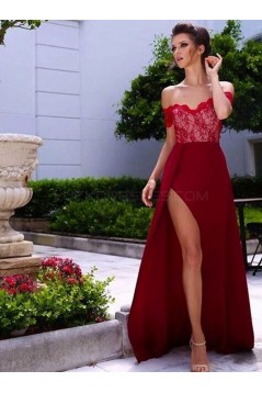 Long Red Lace Off-the-Shoulder Prom Formal Evening Party Dresses 3020894