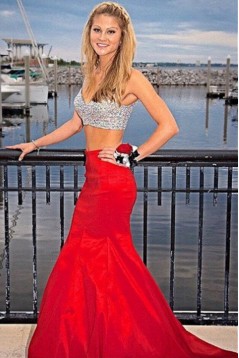 Beaded Two Pieces Mermaid Long Prom Formal Evening Party Dresses 3020913