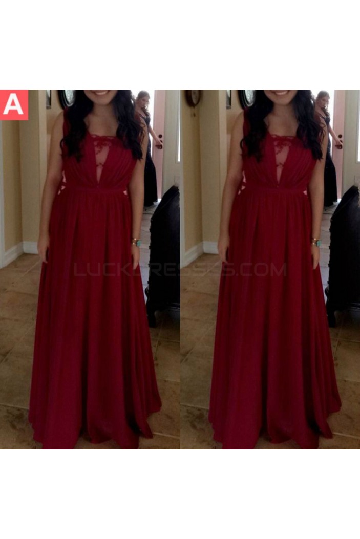 Long Red Lace Chiffon Prom Formal Evening Party Dresses 3020934