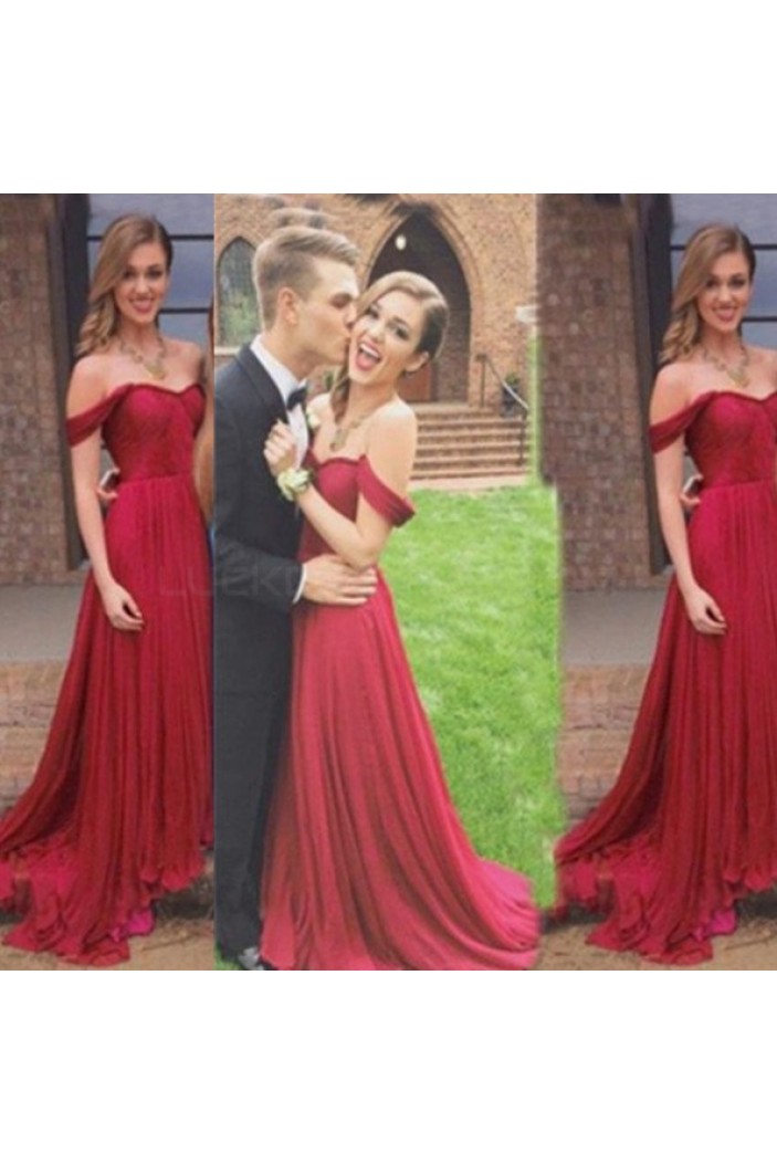 Long Red Off-the-Shoulder Chiffon Prom Formal Evening Party Dresses 3020940