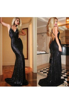 Long Black Sequins Mermaid Prom Formal Evening Party Dresses 3020943
