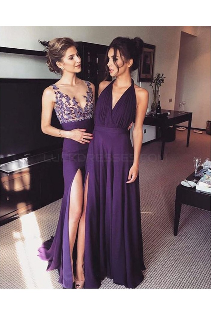 Long Purple Lace Appliques Prom Formal Evening Party Dresses 3020955