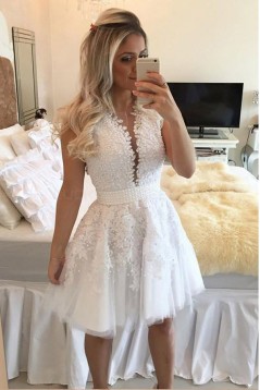 Beaded Lace Short White Prom Homecoming Cocktail Graduation Dresses 3020964