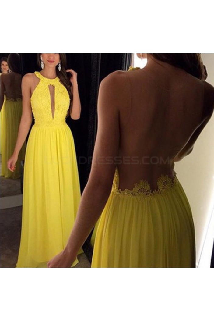 Long Yellow Halter Prom Formal Evening Party Dresses 3020970