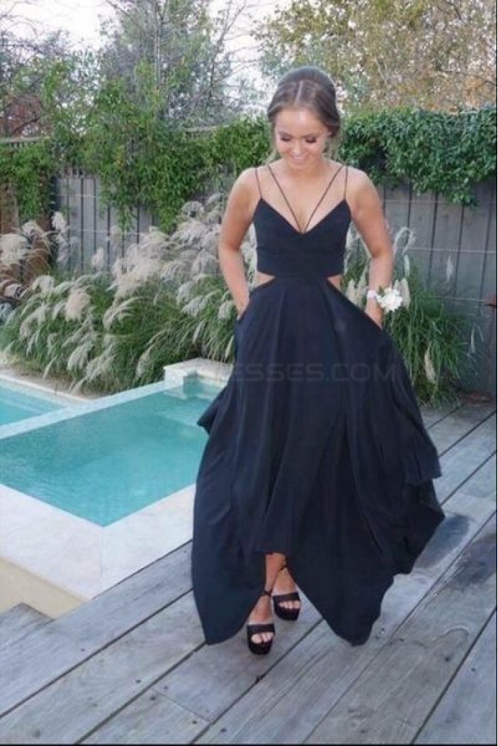 Black Spaghetti Straps Prom Formal Evening Party Dresses 3020979