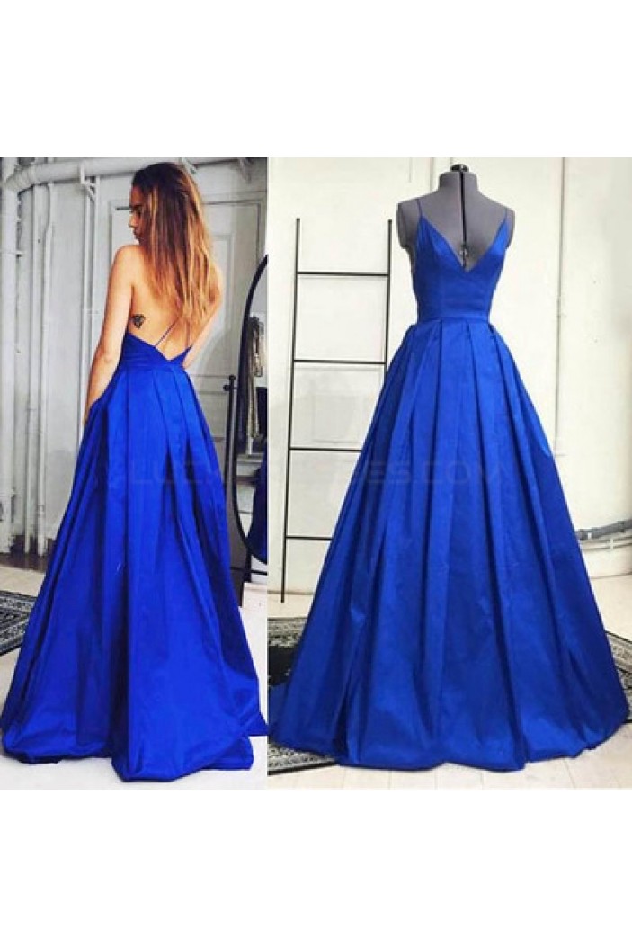Long Blue Spaghetti Straps Prom Formal Evening Party Dresses 3020985