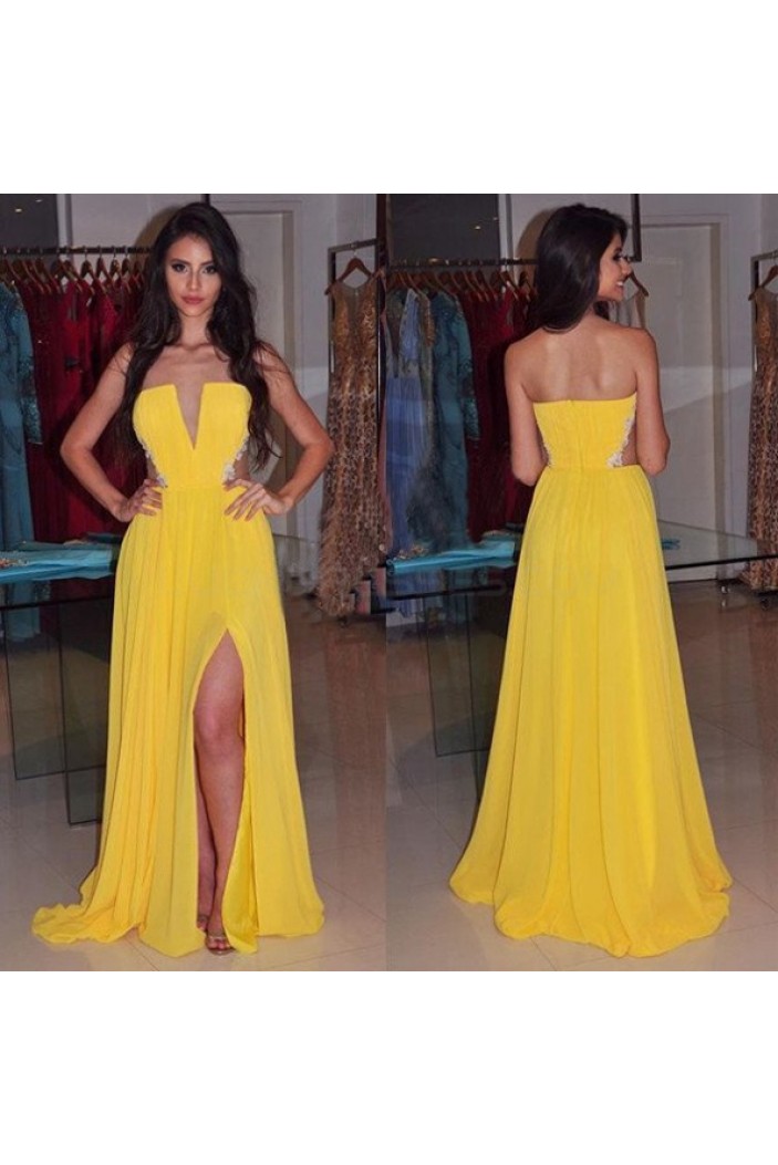 A-Line Long Yellow Chiffon Prom Formal Evening Party Dresses 3020989