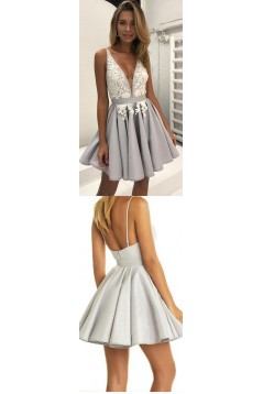 A-Line Short V-Neck Lace Appliques Prom Dresses Homecoming Dresses 601007