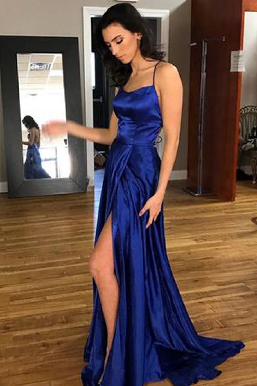 Sexy Long Royal Blue Backless Prom 