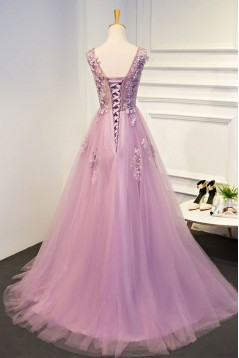 Elegant A-Line Tulle Long Prom Dresses Evening Gowns 601013