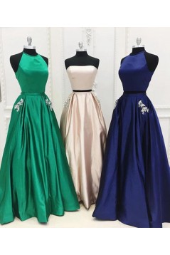 A-Line Two Pieces Beaded Long Prom Dresses Formal Evening Dresses with Pocket 601018