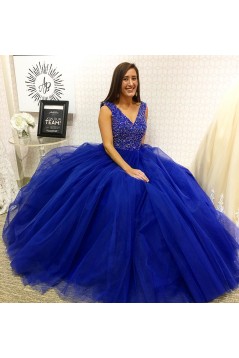 Ball Gown Beaded V-Neck Long Prom Dresses Formal Evening Dresses 601031