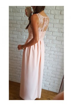 Long Pink V-Neck Lace Prom Dresses Formal Evening Dresses 601069