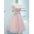A-Line Short Pink Lace Appliques Prom Dresses Formal Evening Dresses 601099