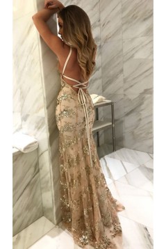 Mermaid V-Neck Lace Long Prom Dresses Formal Evening Dresses 601107
