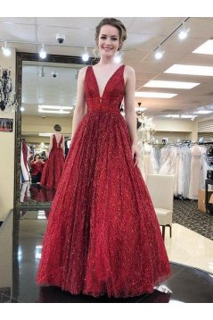 Sparkle V-Neck Long Prom Dresses Formal Evening Dresses 601130