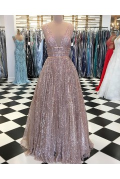 Sparkle V-Neck Long Prom Dresses Formal Evening Dresses 601133