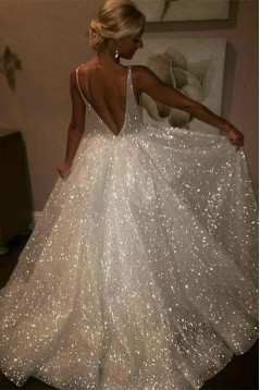 Sparkle V-Neck Long Prom Dresses Formal Evening Dresses 601136