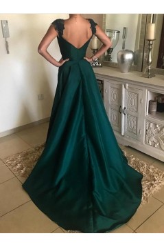 A-Line Long Prom Dresses with Lace Appliques and Beads Formal Evening Dresses 601150