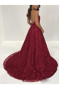 Halter Lace V-Neck Long Prom Dresses Formal Evening Dresses 601193