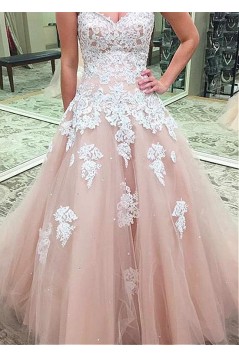 A-Line Sweetheart Lace Tulle Long Prom Dresses Formal Evening Dresses 601234