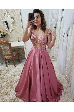 A-Line Beaded Lace Long Prom Dresses Formal Evening Dresses 601320