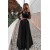 A-Line Two Pieces Lace Long Sleeves Black Prom Dresses Formal Evening Dresses 601354