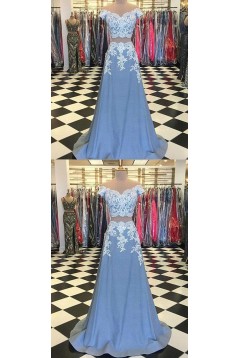 A-Line Two Pieces Lace Long Prom Dresses Formal Evening Dresses 601359