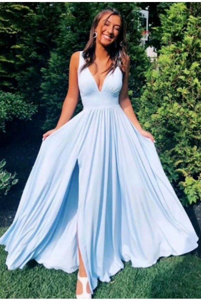 A-Line V-Neck Simple Stunning Long Prom Dresses Evening Gowns 601377