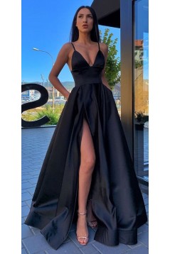 A-line Spaghetti Straps Side Slit Long Prom Dresses Evening Gowns 601379