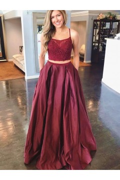 A-Line Two Pieces Long Prom Dress Formal Evening Dresses 601385
