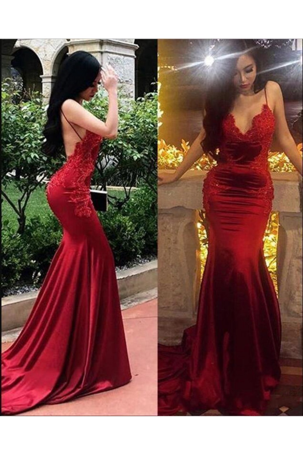 Sexy Mermaid V-Neck Lace Long Prom Dress Formal Evening Dresses 601391