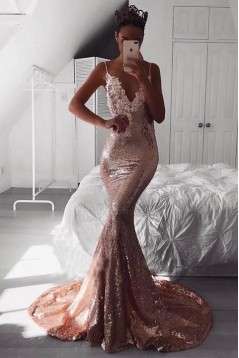 Mermaid V-Neck Spaghetti Straps Long Prom Dress Formal Evening Dresses 601395