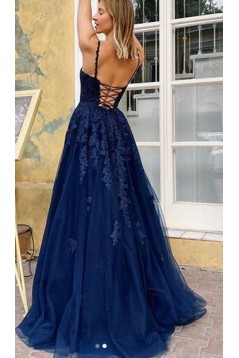 A-Line V-Neck Lace Appliques Long Prom Dress Formal Evening Dresses 601419