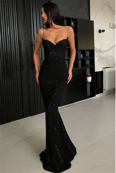 Mermaid Spaghetti Straps Sparkling Long Prom Dress Formal Evening Dresses 601429