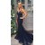 Mermaid V-Neck Long Navy Blue Prom Dress Formal Evening Dresses 601430