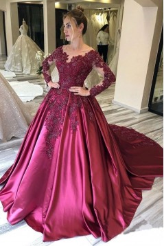 Ball Gown Long Sleeves Lace Long Prom Dress Formal Evening Dresses 601513