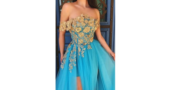 A-Line Lace Tulle Off-the-Shoulder Long Prom Dress Formal Evening ...