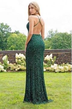Mermaid V-Neck Sparkling Long Prom Dress Formal Evening Dresses 601545