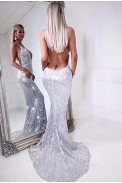 Mermaid Sparkle Backless Long Prom Dress Formal Evening Dresses 601558