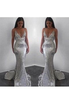 Mermaid Sparkle V-Neck Long Prom Dress Formal Evening Dresses 601606
