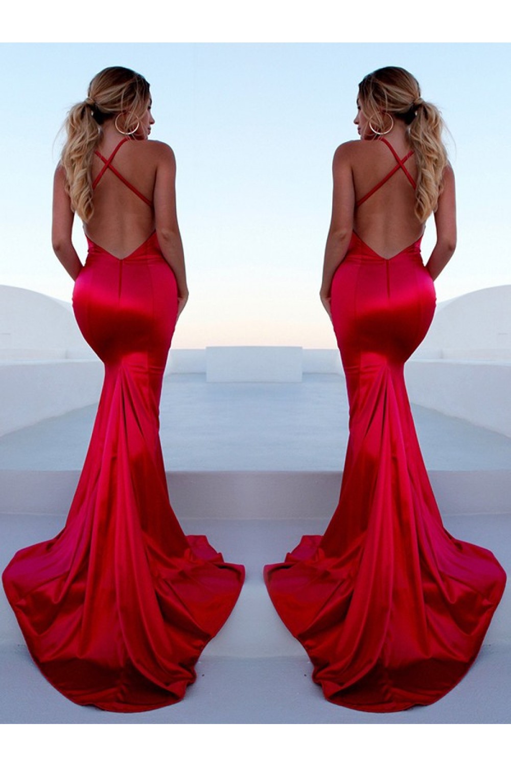 Mermaid VNeck Long Red Prom Dress Formal Evening Dresses 601663