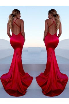 Mermaid V-Neck Long Red Prom Dress Formal Evening Dresses 601663