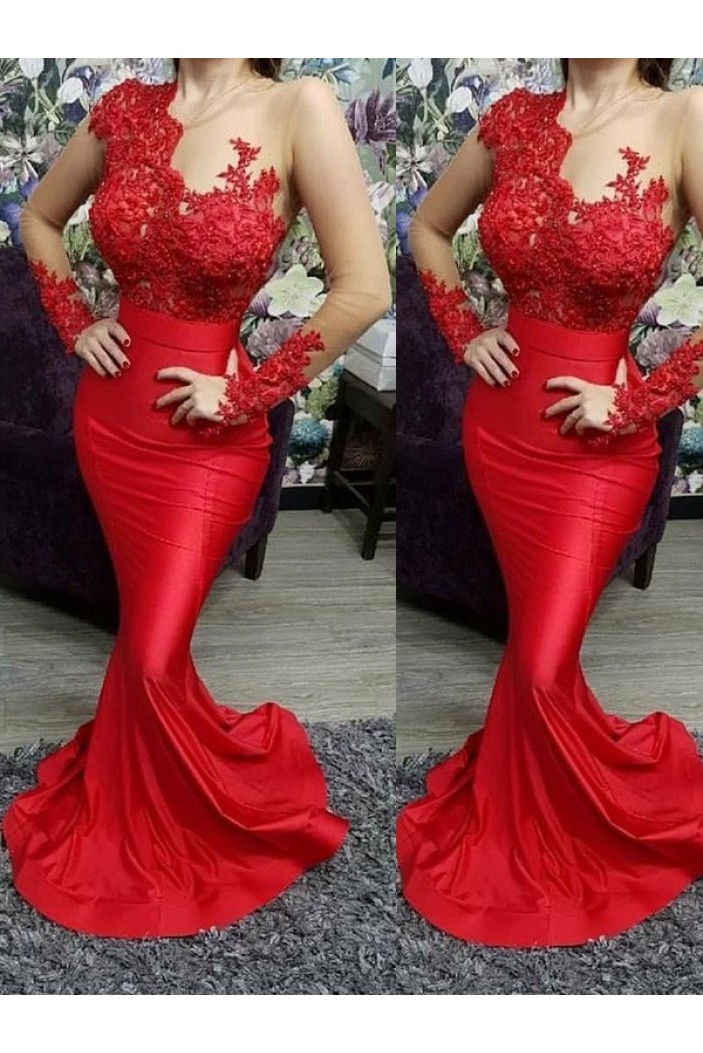 Mermaid Long Red Lace Prom Dress Formal Evening Dresses 601709