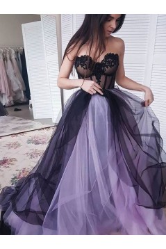 A-Line Sweetheart Lace Tulle Long Prom Dress Formal Evening Dresses 601732