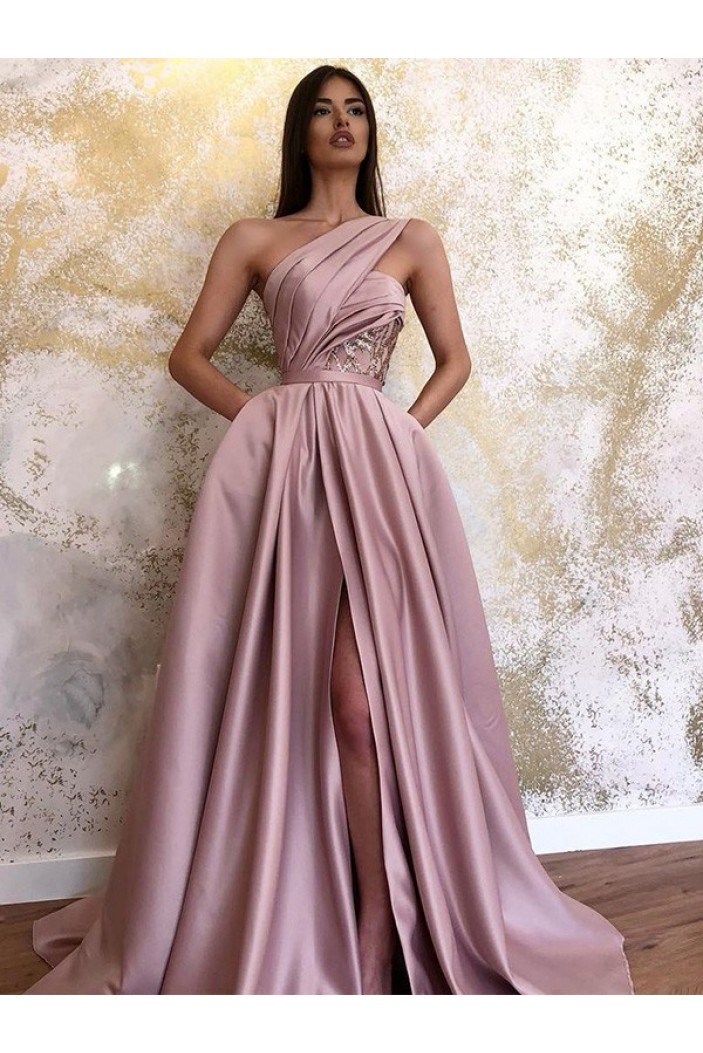 A-Line One-Shoulder Long Prom Dress Formal Evening Dresses 601737
