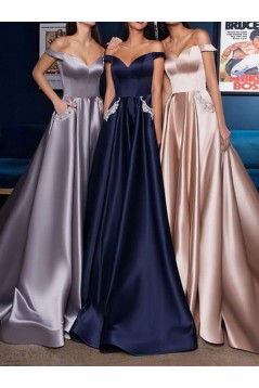A-Line Off-the-Shoulder Beaded Long Prom Dress Formal Evening Dresses 601747