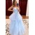 A-Line Tulle V-Neck Long Prom Dress Formal Evening Dresses 601779